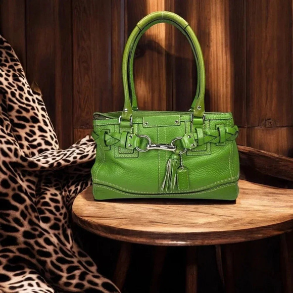 COACH Hampton Pebble Green Leather Satchel - Picture 5 of 15